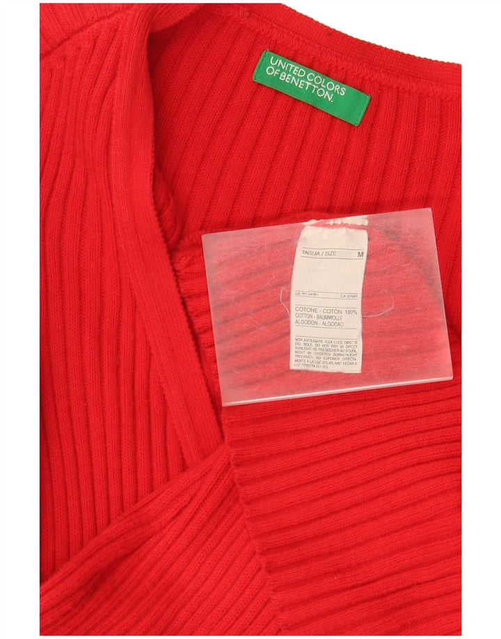 Benetton Womens Cardigan Sweater UK 12 Medium Red Cotton