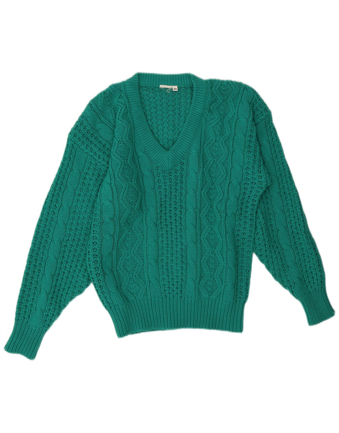 Vintage Womens V-Neck Jumper Sweater EU 40 Medium Green
