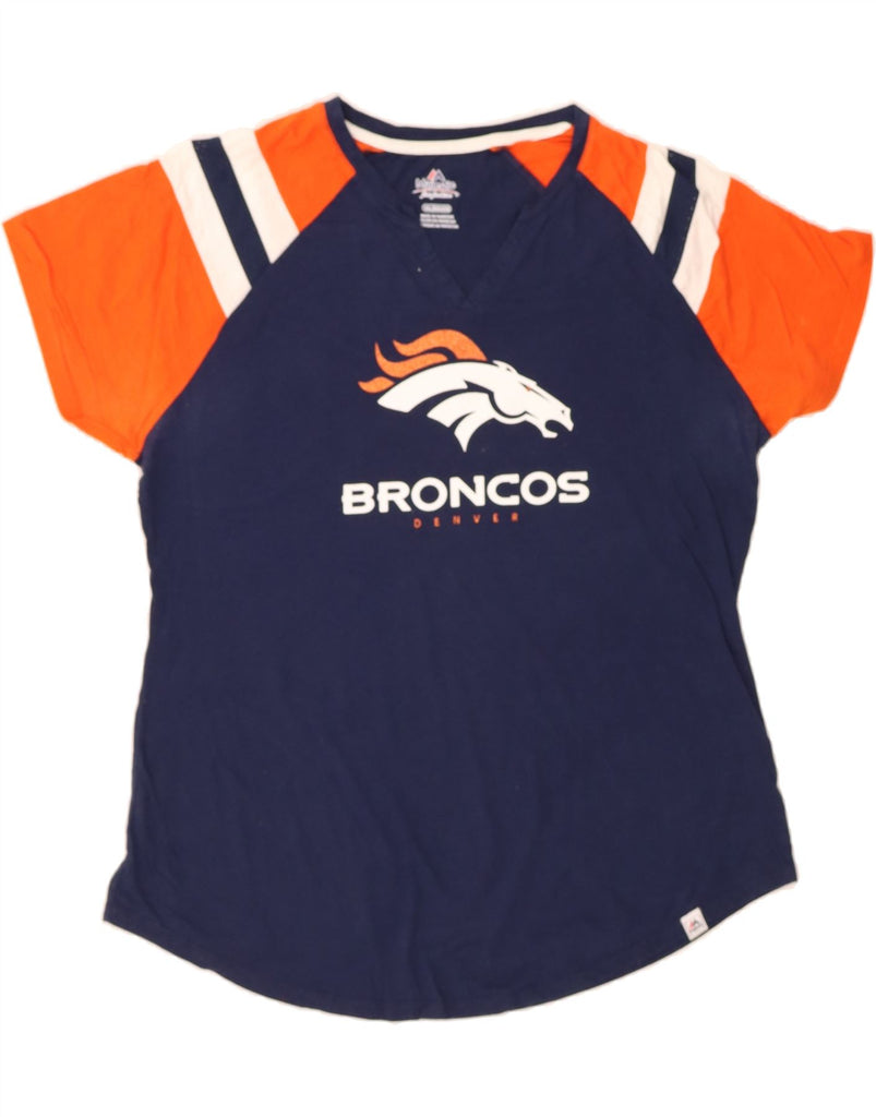 MAJESTIC Womens Broncos Graphic T-Shirt Top UK 20 2XL Navy Blue Vintage Majestic and Second-Hand Majestic from Messina Hembry 