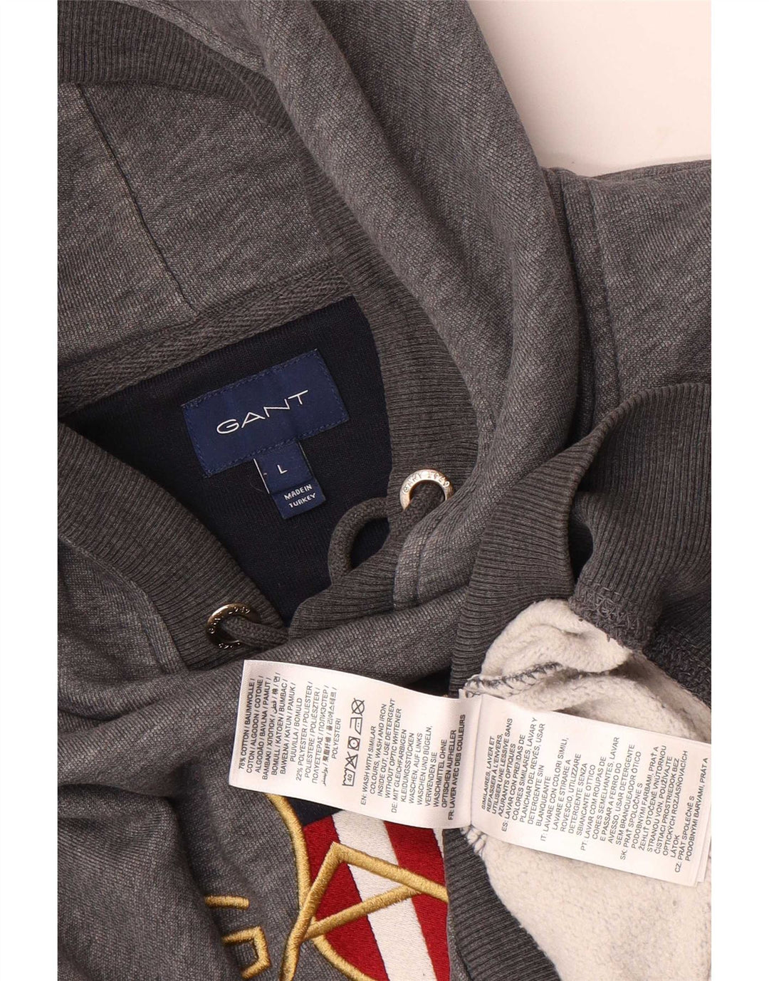 Gant Mens Graphic Hoodie Jumper Large Grey Cotton