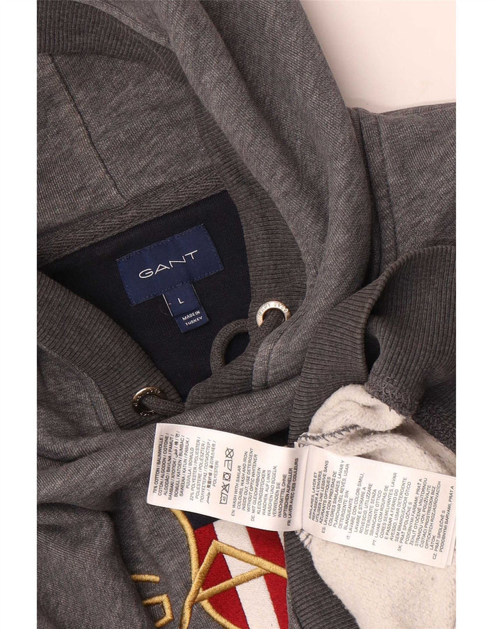 Gant Mens Graphic Hoodie Jumper Large Grey Cotton