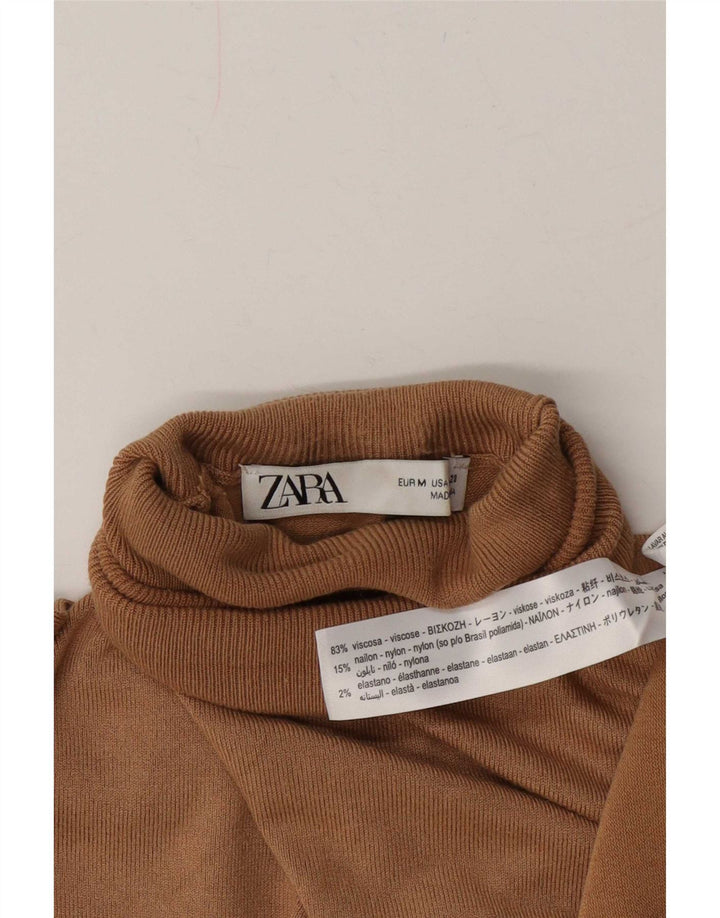 Zara Womens Roll Neck Jumper Sweater UK 12 Medium Beige Viscose