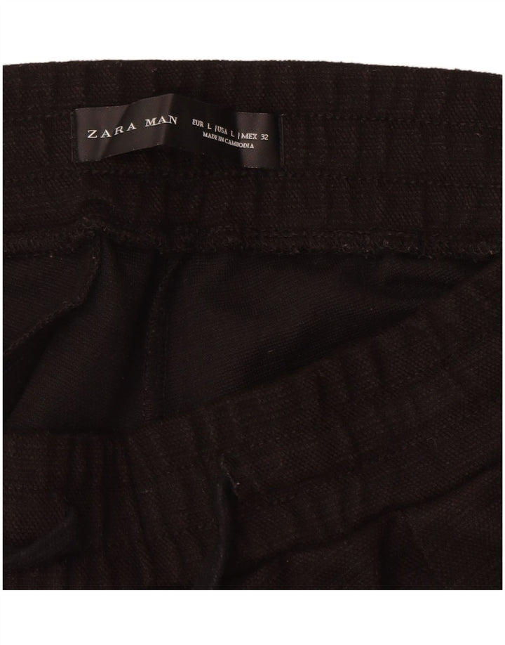 Zara Mens Straight Capri Trousers Large W32 L20 Black Polyester
