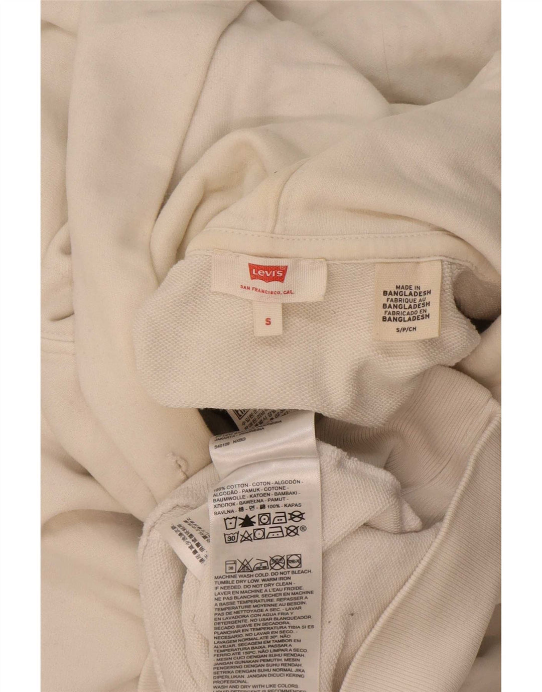 Levi's Mens Graphic Hoodie Jumper Small White Cotton