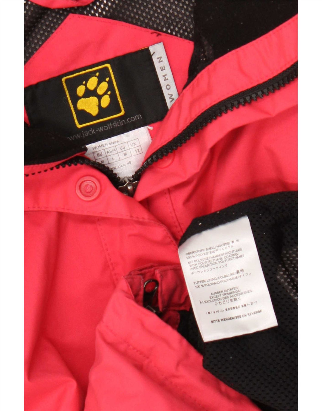 Jack Wolfskin Womens Hooded Rain Jacket UK 12 Medium Pink Polyester