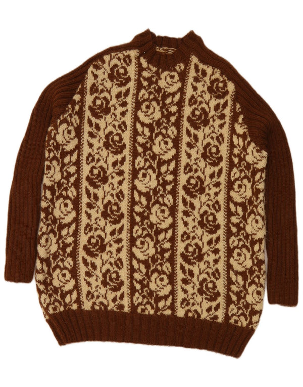 Vintage Womens Crew Neck Jumper Sweater UK 18 XL Brown Floral