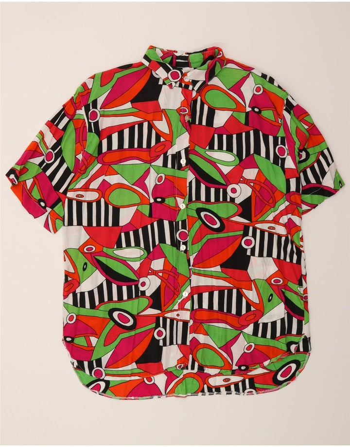 VINTAGE Womens Abstract Pattern Shirt Blouse UK 14 Medium Multicoloured