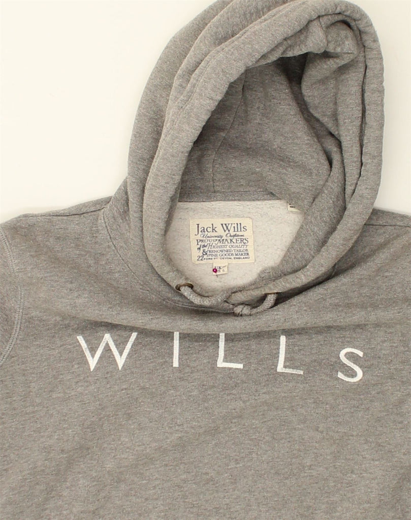 JACK WILLS Womens Graphic Hoodie Jumper UK 10 Small Grey Cotton | Vintage Jack Wills | Thrift | Second-Hand Jack Wills | Used Clothing | Messina Hembry 