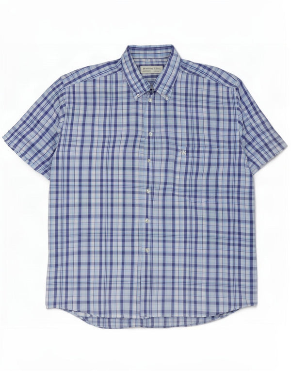 Harrison & Son Mens Short Sleeve Shirt XL Blue Check Cotton