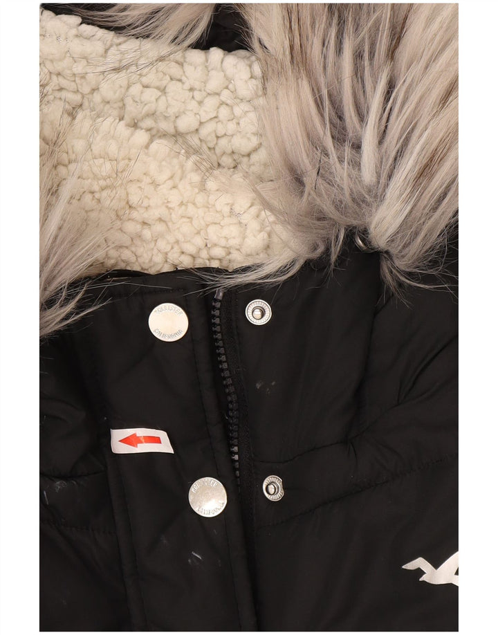 Hollister Womens Hooded Sherpa Padded Coat UK 14 Medium Black Polyester