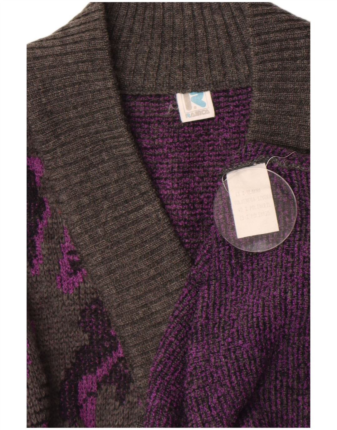 Rasica Womens Abstract Pattern V-Neck Jumper Sweater UK 16 Large Grey