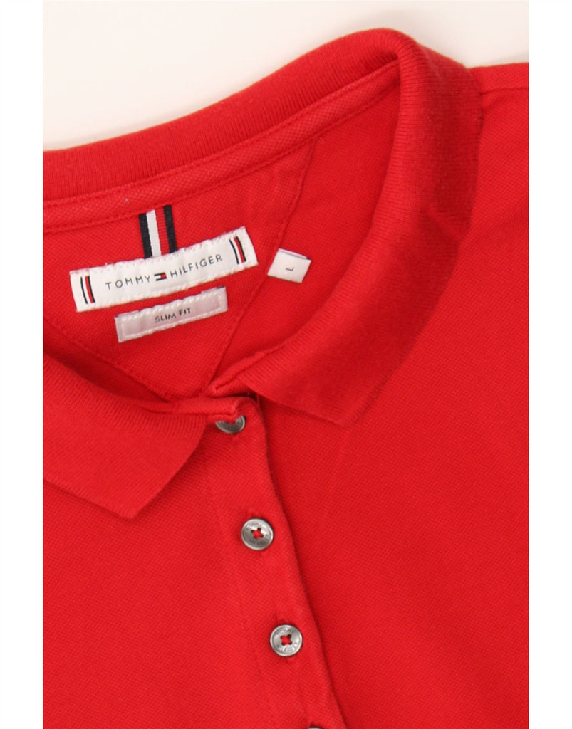 TOMMY HILFIGER Womens Slim Fit Polo Shirt UK 14 Large Red Cotton Vintage Tommy Hilfiger and Second-Hand Tommy Hilfiger from Messina Hembry 