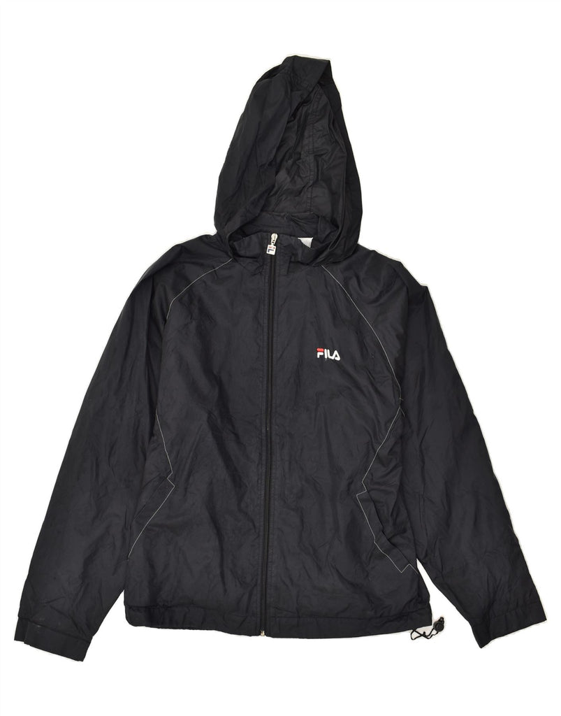 FILA Mens Hooded Rain Jacket UK 36 Small Black Polyester | Vintage Fila | Thrift | Second-Hand Fila | Used Clothing | Messina Hembry 