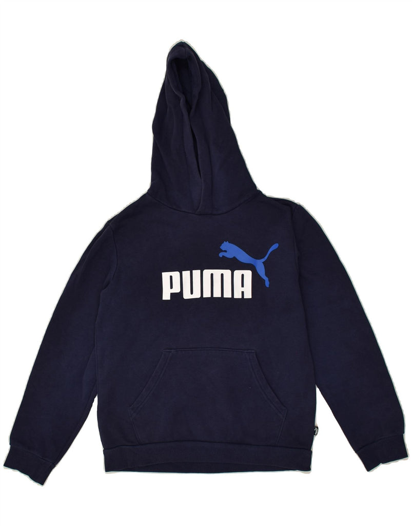 PUMA Boys Graphic Hoodie Jumper 11-12 Years Navy Blue Cotton | Vintage Puma | Thrift | Second-Hand Puma | Used Clothing | Messina Hembry 