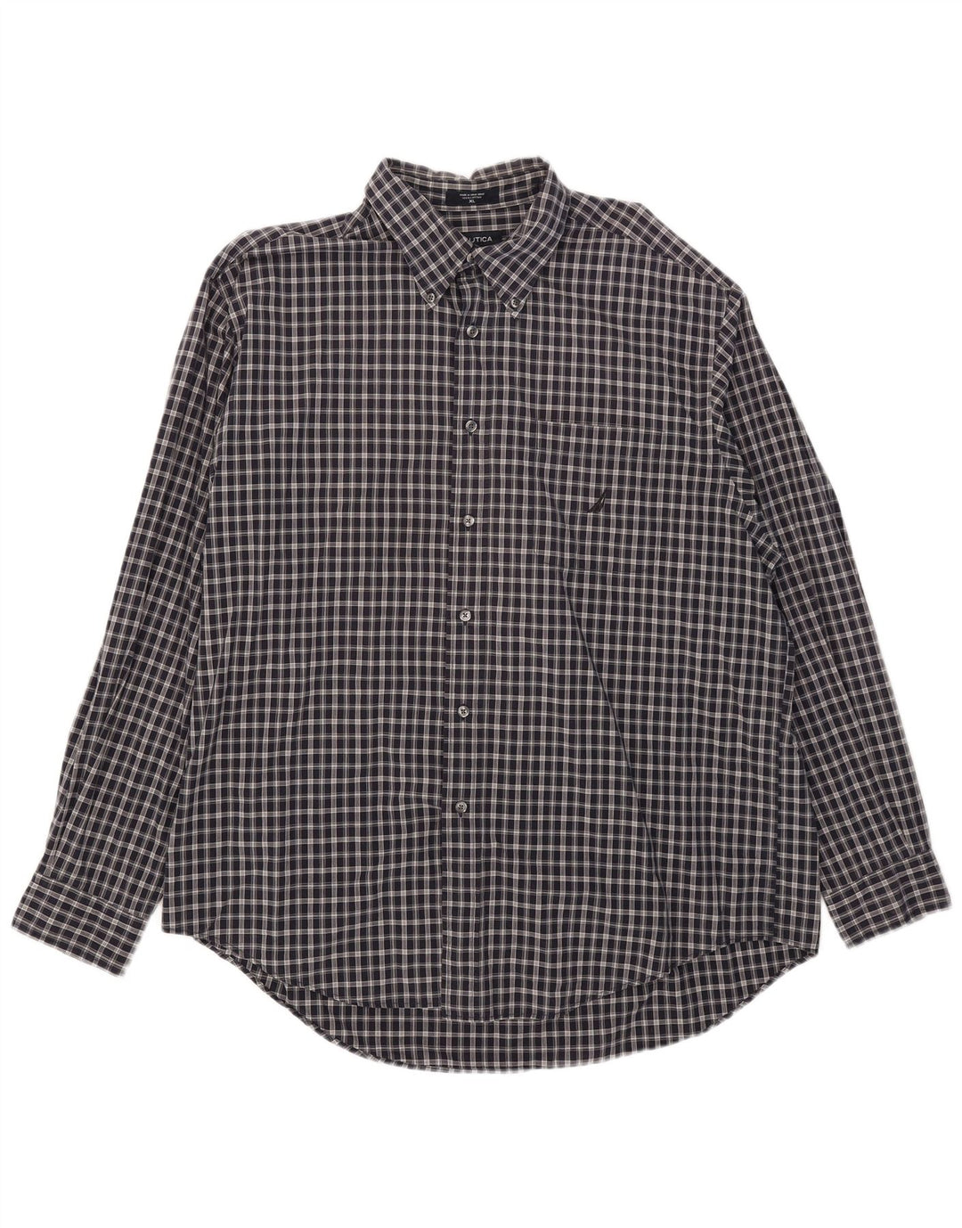 Nautica Mens Shirt XL Navy Blue Check Cotton