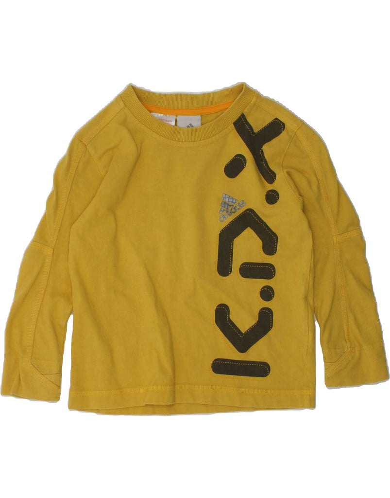 ADIDAS Boys Graphic Top Long Sleeve 5-6 Years XS Yellow Cotton | Vintage Adidas | Thrift | Second-Hand Adidas | Used Clothing | Messina Hembry 