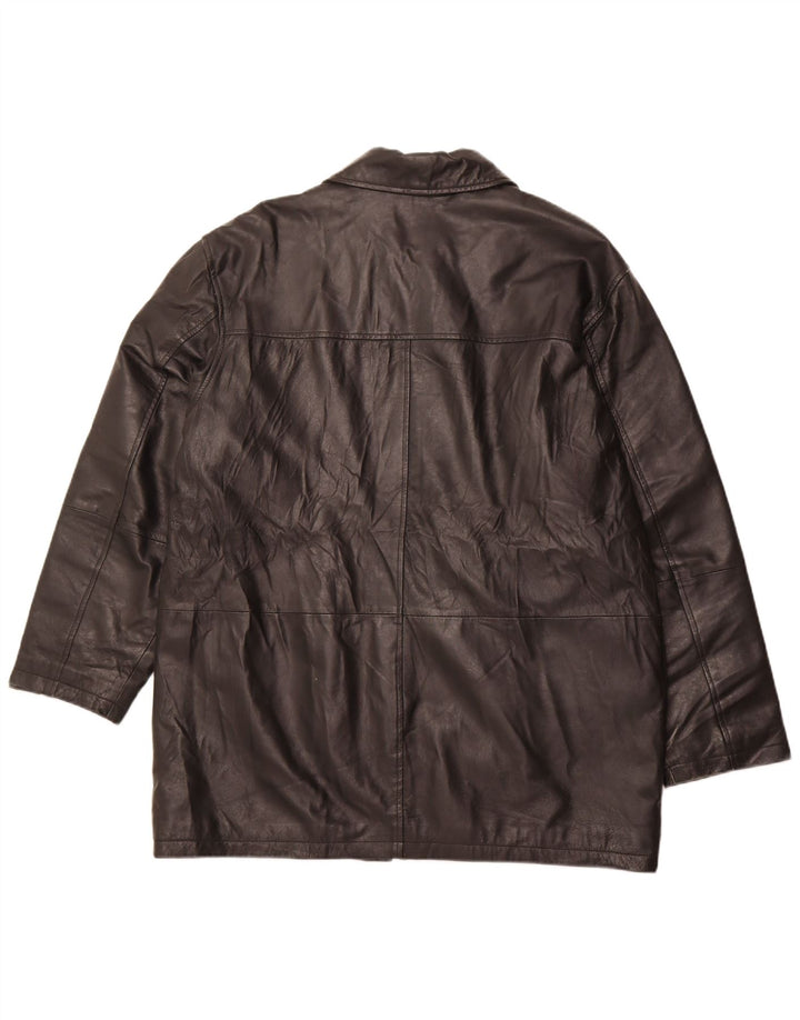 KINGFIELD Mens Leather Jacket IT 52 XL Black Leather