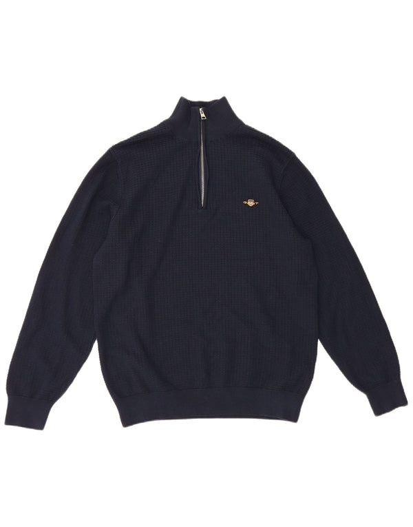 Gant Mens Zip Neck Jumper Sweater Large Navy Blue Cotton