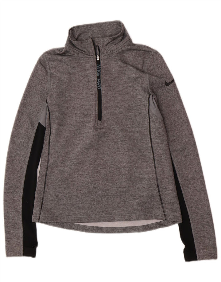 Nike Girls Pullover Tracksuit Top 10-11 Years Medium Grey Colourblock