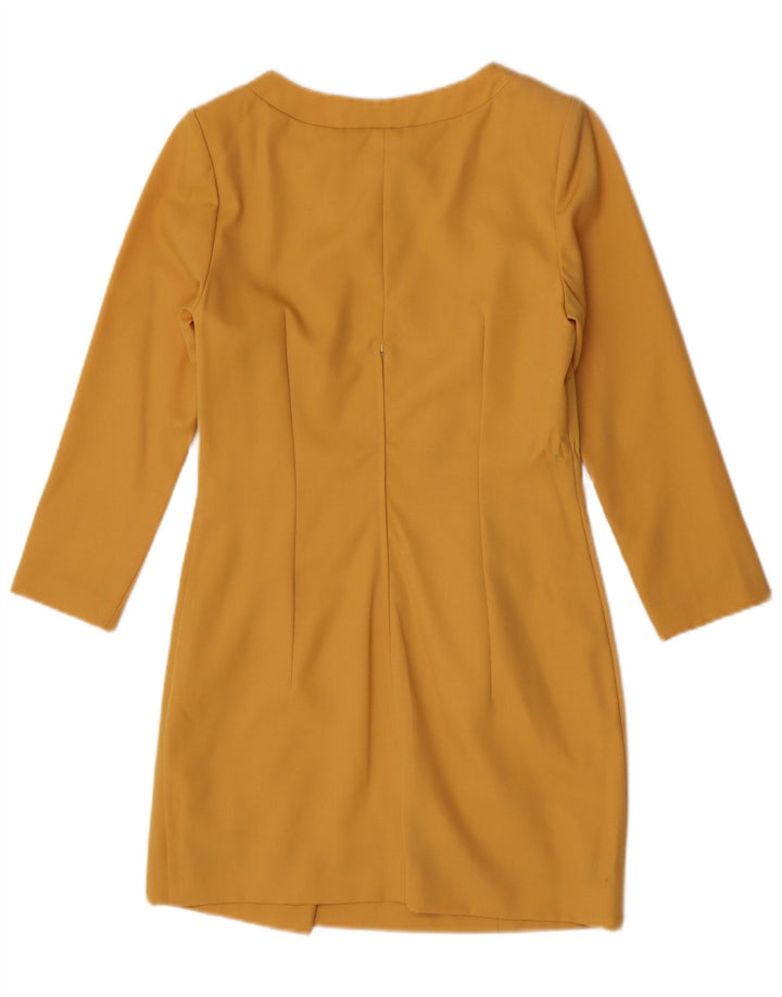 Vintage Womens 3/4 Sleeve Sheath Dress UK 12 Medium Yellow