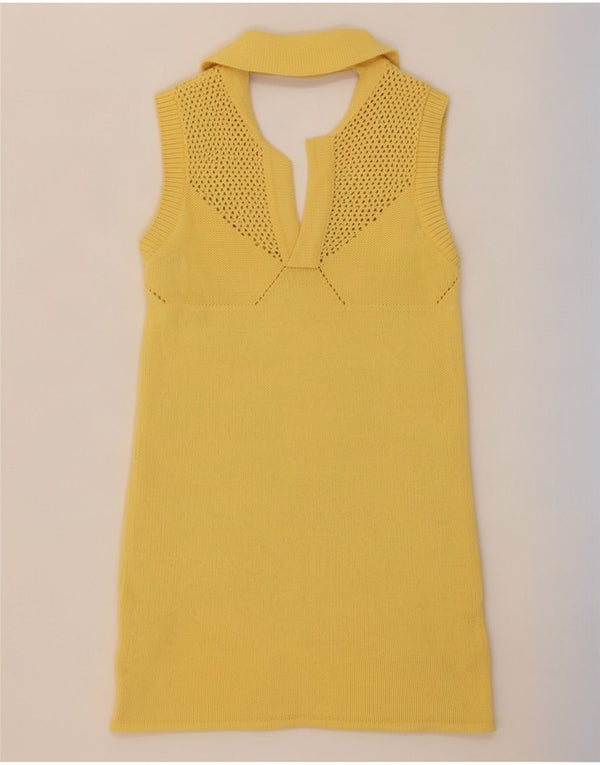 Zara Womens Polo Neck Vest Tank Top UK 8 Small Yellow Polyester