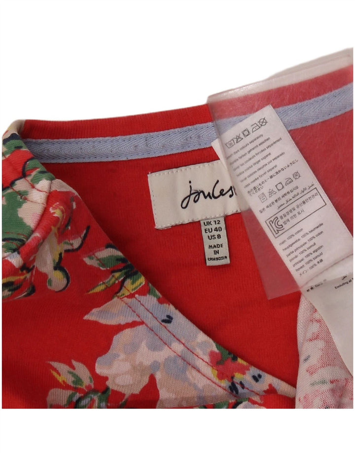 JOULES Womens Top Long Sleeve UK 12 Medium  Red Floral Cotton