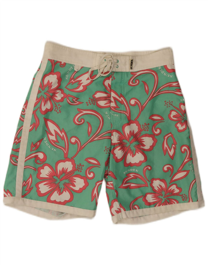Sundek Mens Swimming Shorts Small  Green Floral Polyester