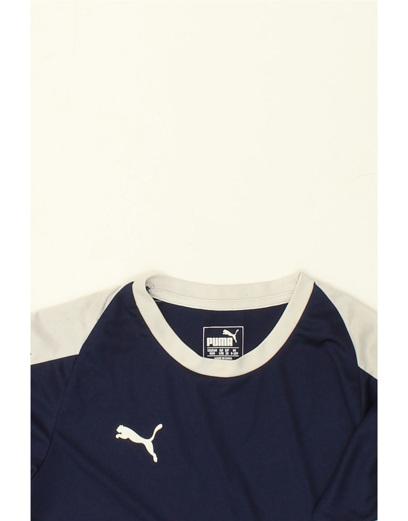 PUMA Boys Graphic T-Shirt Top 9-10 Years Navy Blue Colourblock Polyester | Vintage Puma | Thrift | Second-Hand Puma | Used Clothing | Messina Hembry 