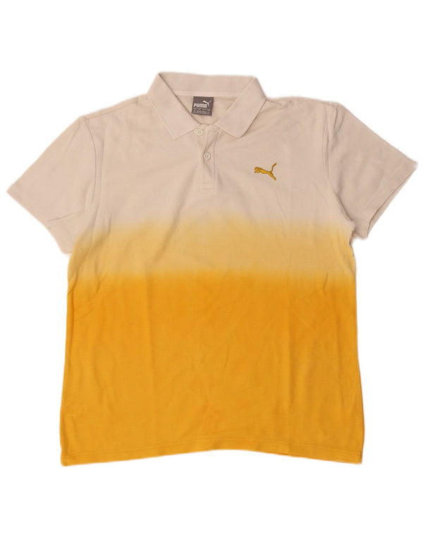 Puma Mens Polo Shirt Medium White Colourblock Cotton