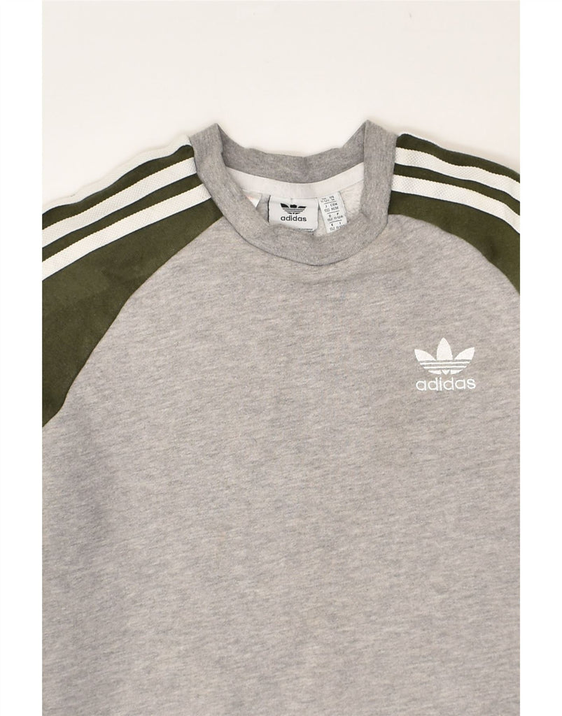 ADIDAS Girls Sweatshirt Jumper 11-12 Years Grey Colourblock Cotton | Vintage Adidas | Thrift | Second-Hand Adidas | Used Clothing | Messina Hembry 