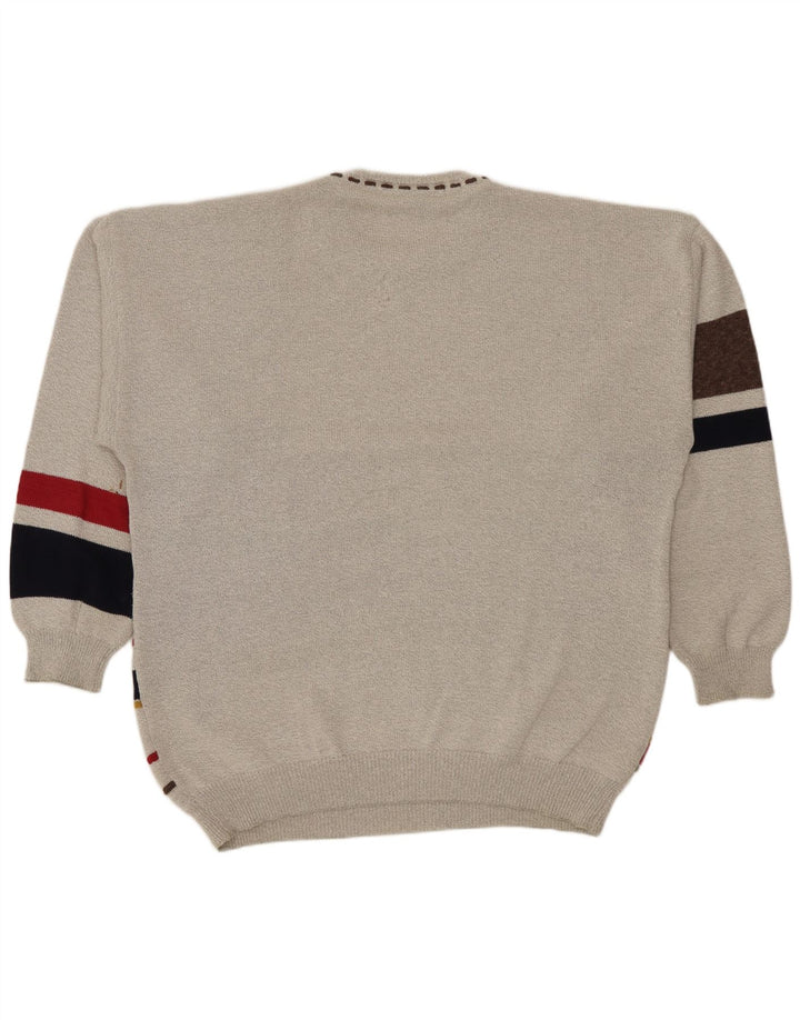 Conte Massimo Mens Crew Neck Jumper Sweater 2XL Grey Geometric Cotton