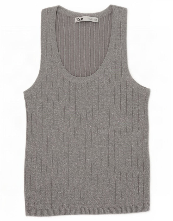 Zara Womens Vest Tank Top UK 12 Medium Grey