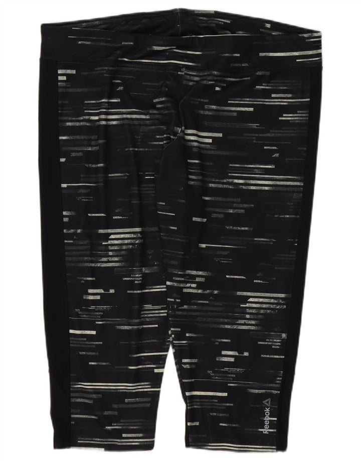 Reebok Womens Capri Leggings UK 24/26 2XL Black Striped Polyester