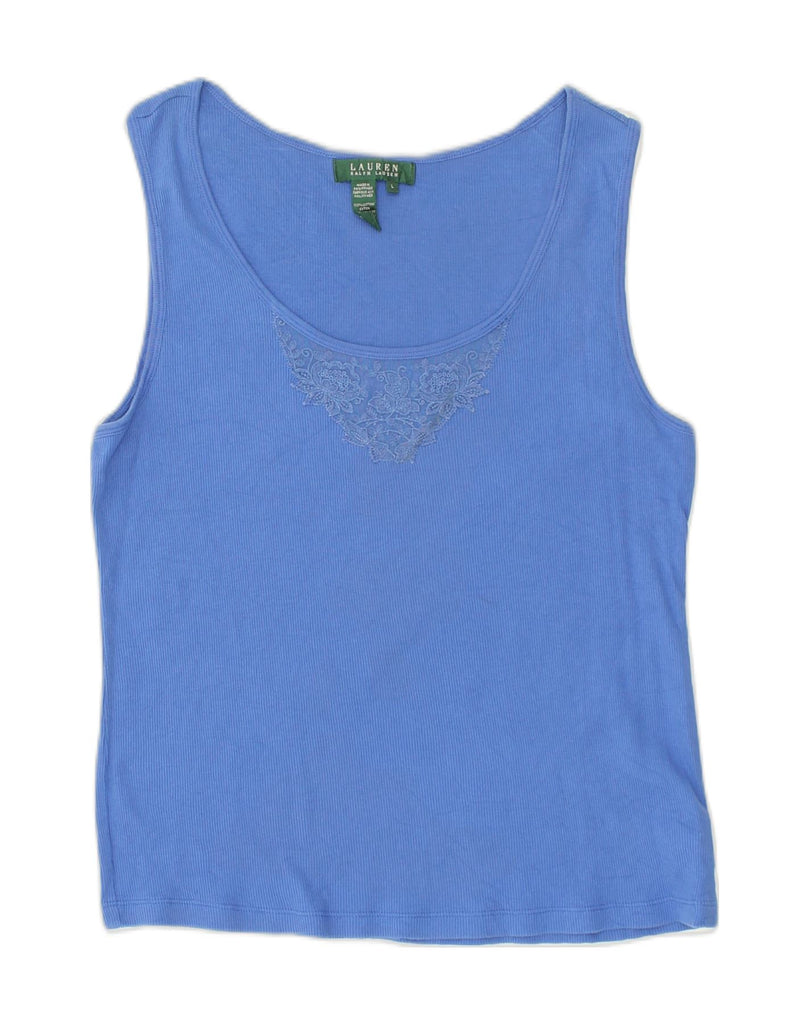 RALPH LAUREN Womens Vest Top UK 14 Large Blue Cotton | Vintage Ralph Lauren | Thrift | Second-Hand Ralph Lauren | Used Clothing | Messina Hembry 