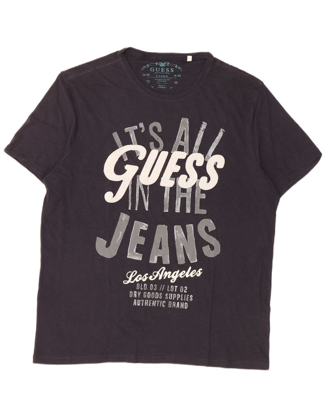 Guess Mens Graphic T-Shirt Top XL Navy Blue Cotton