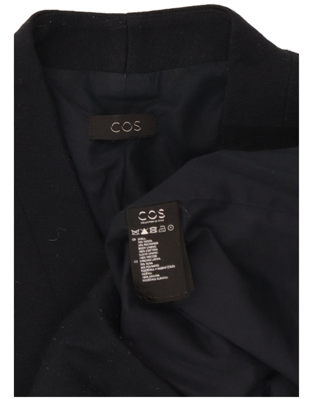 COS Womens Bomber Jacket UK 14 Large Navy Blue Wool