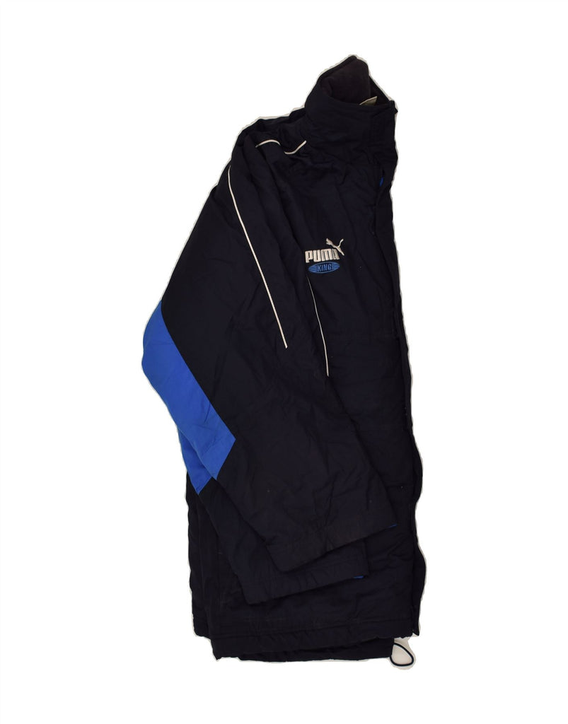 PUMA Mens Hooded Windbreaker Jacket UK 40 Large Navy Blue Colourblock | Vintage Puma | Thrift | Second-Hand Puma | Used Clothing | Messina Hembry 