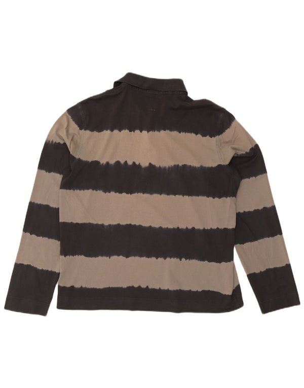 Hugo Boss Mens Long Sleeve Rugby Polo Shirt XL Black Striped Cotton