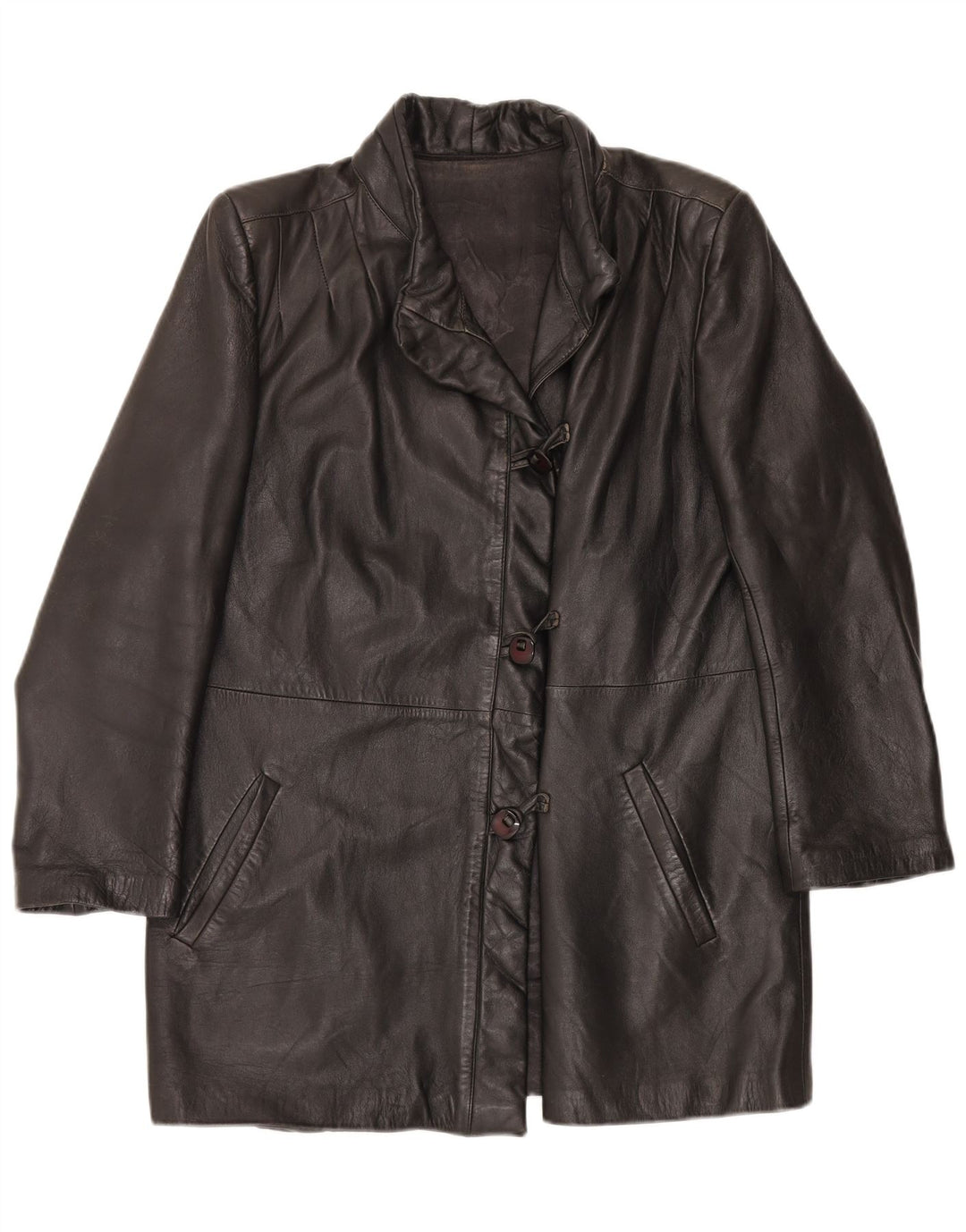 Vintage Womens Leather Coat IT 46 Large Black Leather