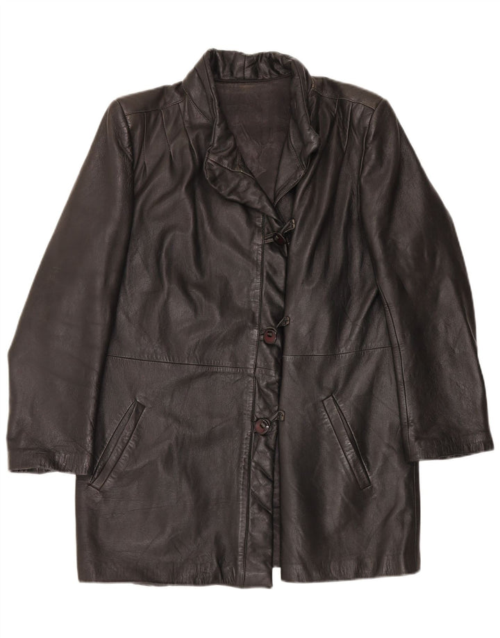 Vintage Womens Leather Coat IT 46 Large Black Leather