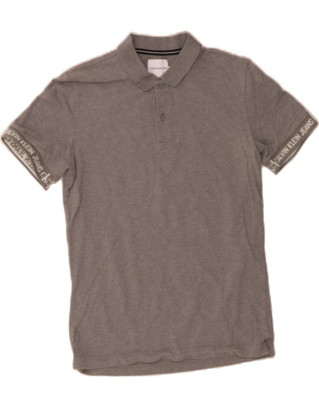 CALVIN KLEIN JEANS Mens Graphic Polo Shirt Medium Grey Cotton Vintage Calvin Klein Jeans and Second-Hand Calvin Klein Jeans from Messina Hembry 