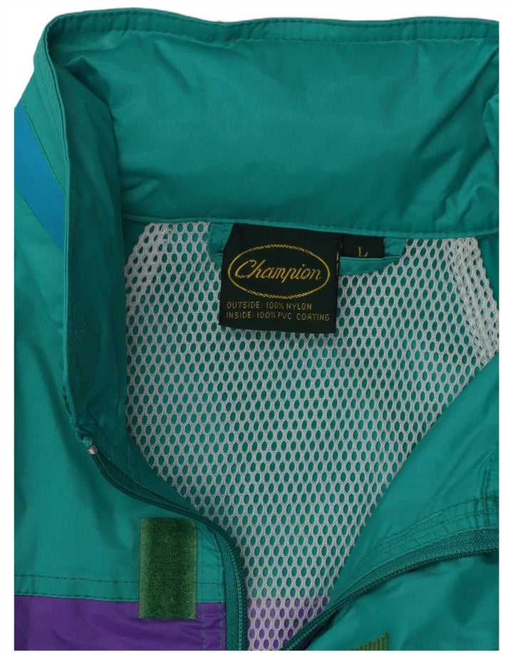 CHAMPION Mens Hooded Rain Jacket UK 40 Large Turquoise Colourblock Nylon