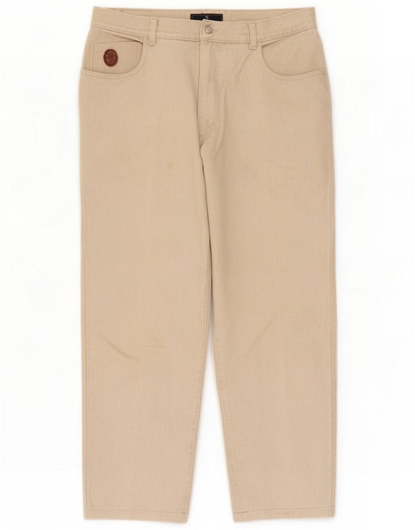 Trussardi Mens Straight Casual Trousers W36 L30 Beige Cotton