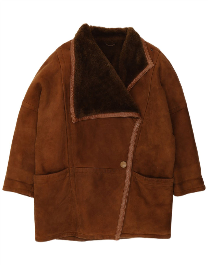 Vintage Womens Oversized Shearling Coat IT 42 Medium Brown Shearling