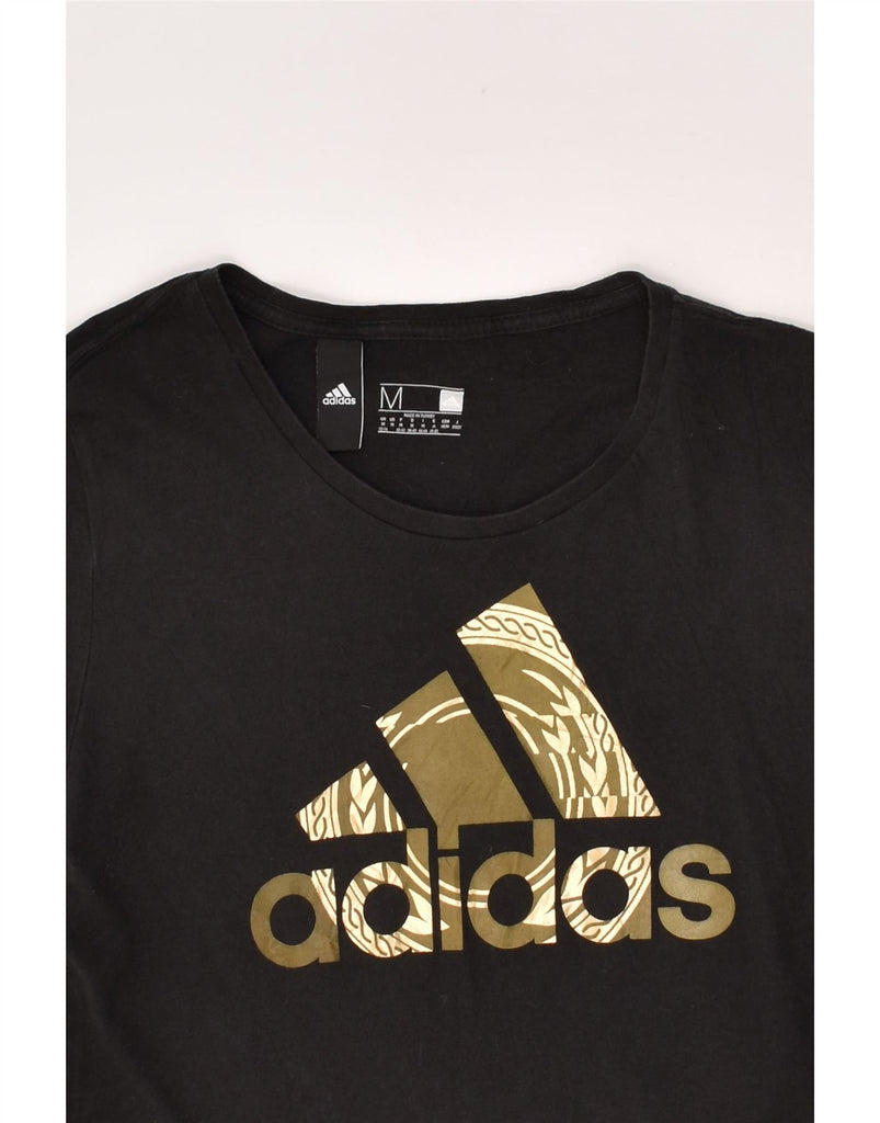 ADIDAS Womens Graphic T-Shirt Top UK 12-14 Medium Black Cotton | Vintage Adidas | Thrift | Second-Hand Adidas | Used Clothing | Messina Hembry 