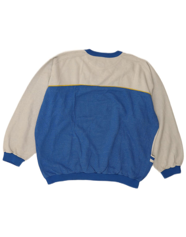 Vintage Mens Graphic Sweatshirt Jumper Large Blue Colourblock Cotton