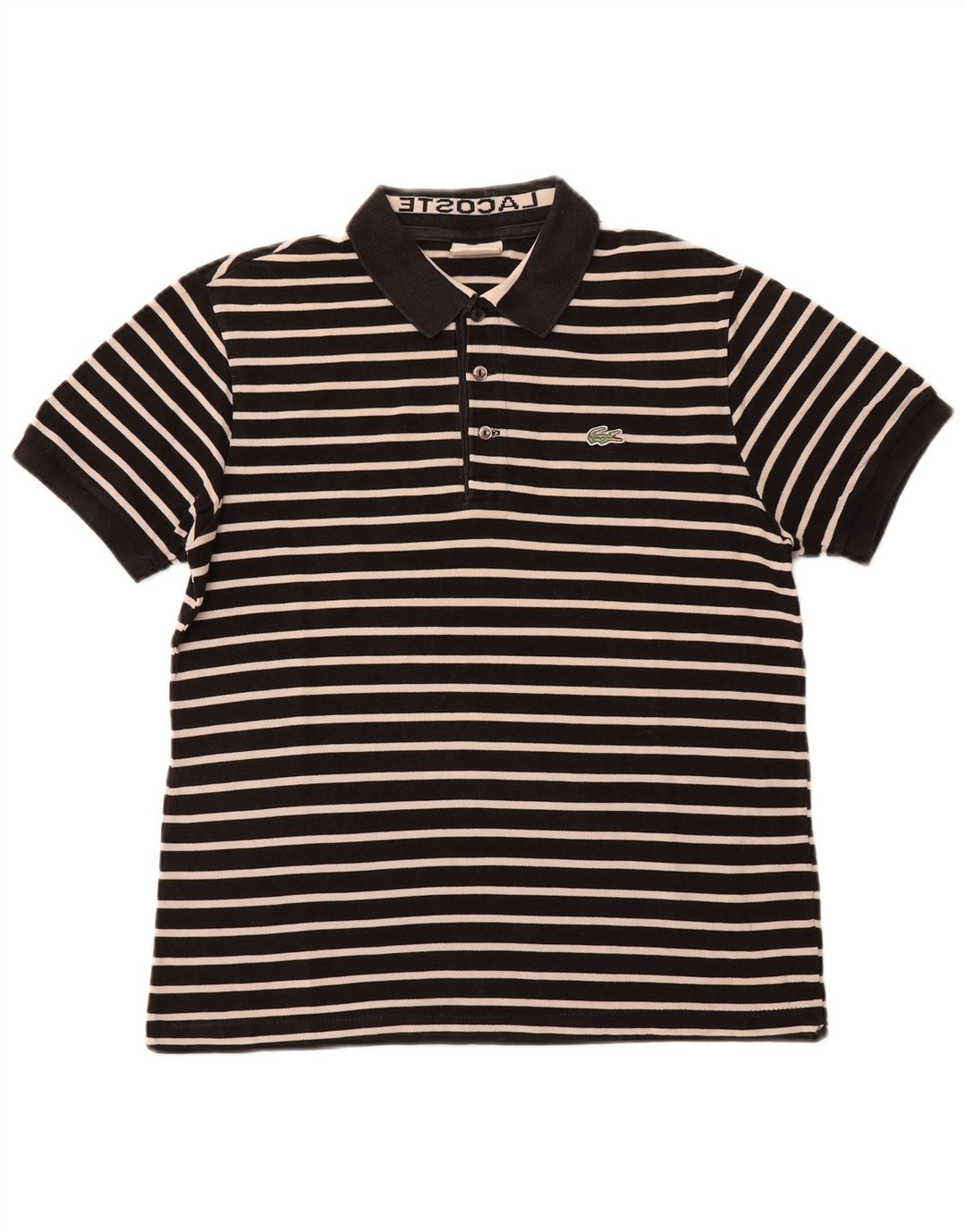 LACOSTE Mens Polo Shirt Size 6 XL Black Striped Cotton