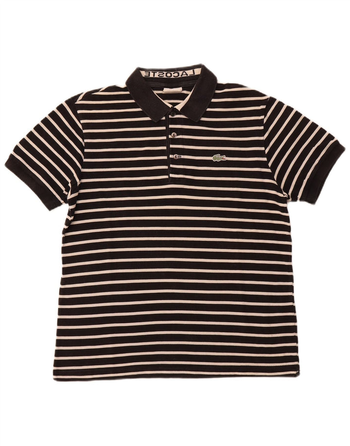 LACOSTE Mens Polo Shirt Size 6 XL Black Striped Cotton
