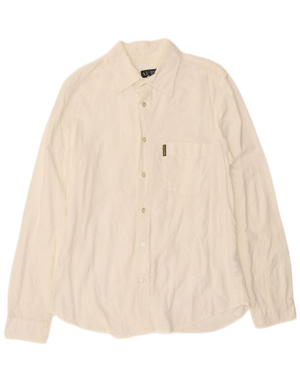 Armani Jeans Mens Shirt Medium Off White Cotton