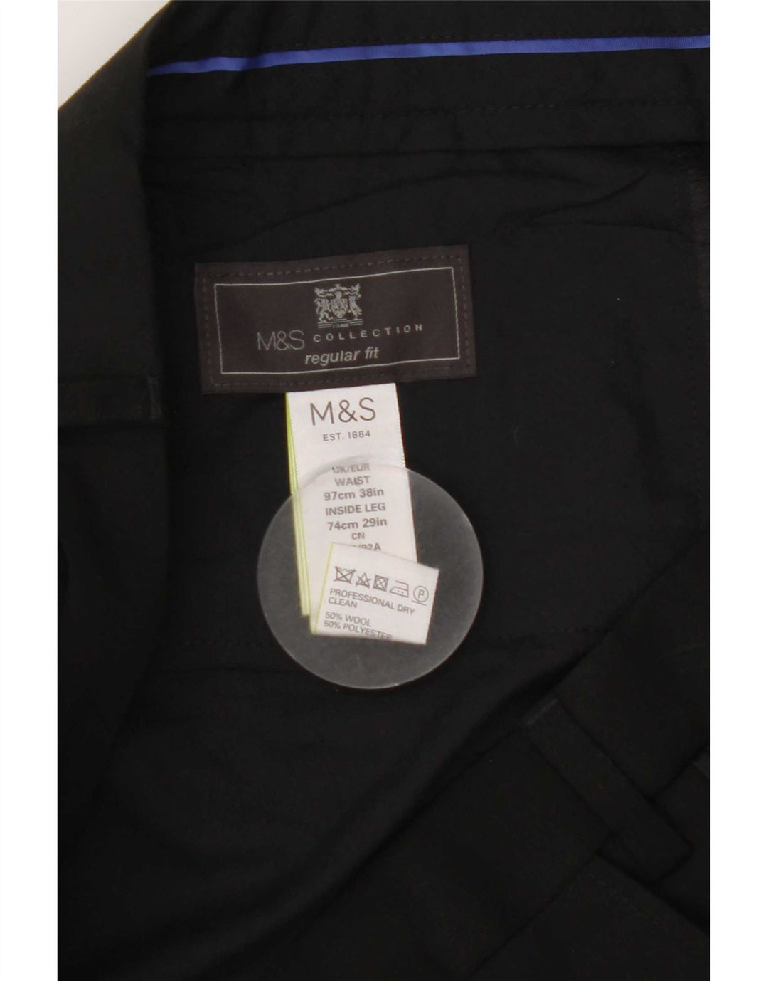 Marks & Spencer Mens Straight Regular Fit Suit Trousers W38 L29 Black Wool